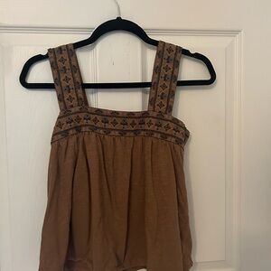 Lucky Brand Brown Smocked Embellished Tank Top